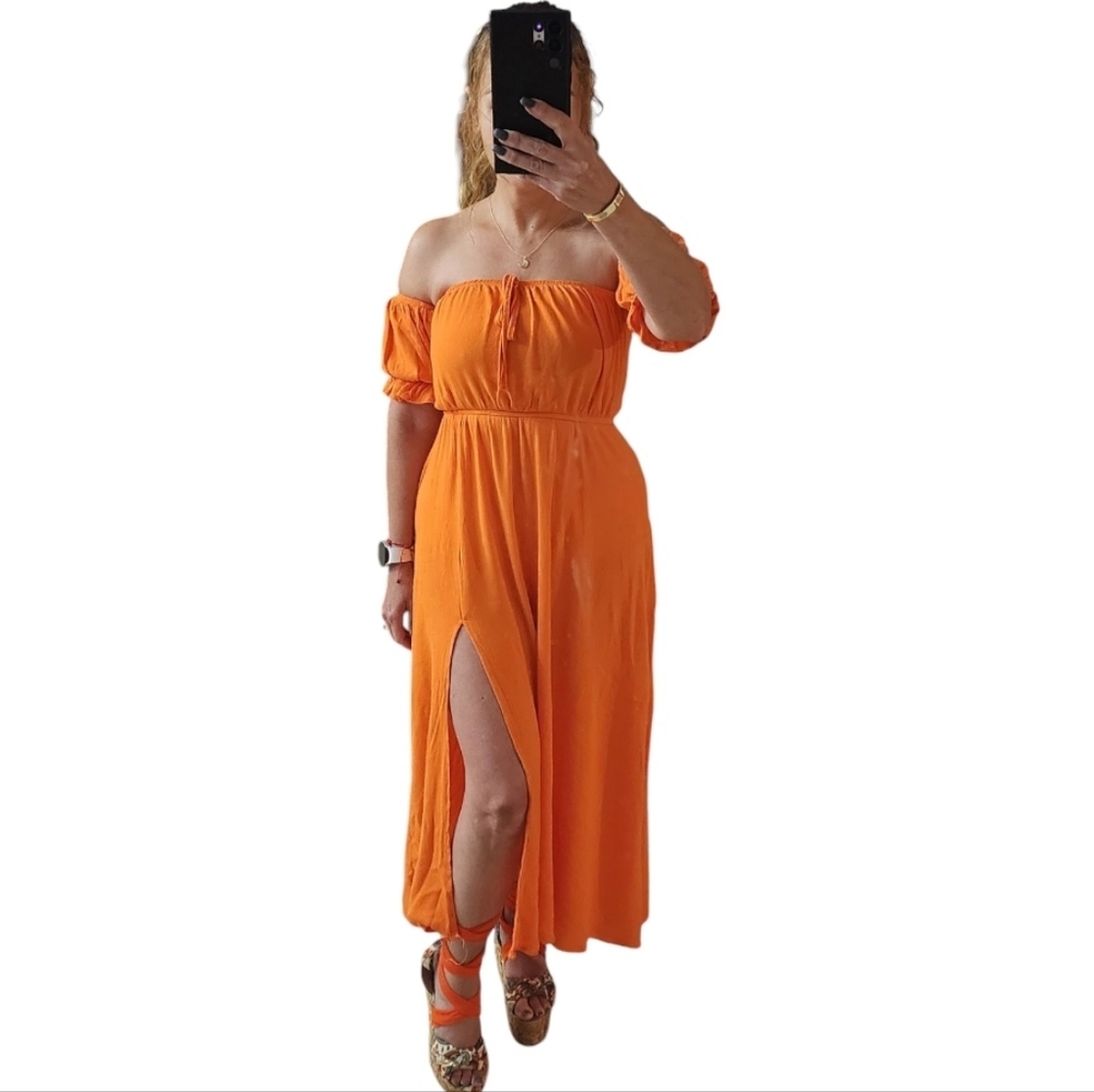 Orange Off-Shoulder Summer Dress